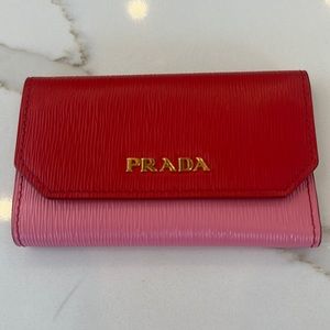 Prada Pink and Red Leather Card and Key Holder